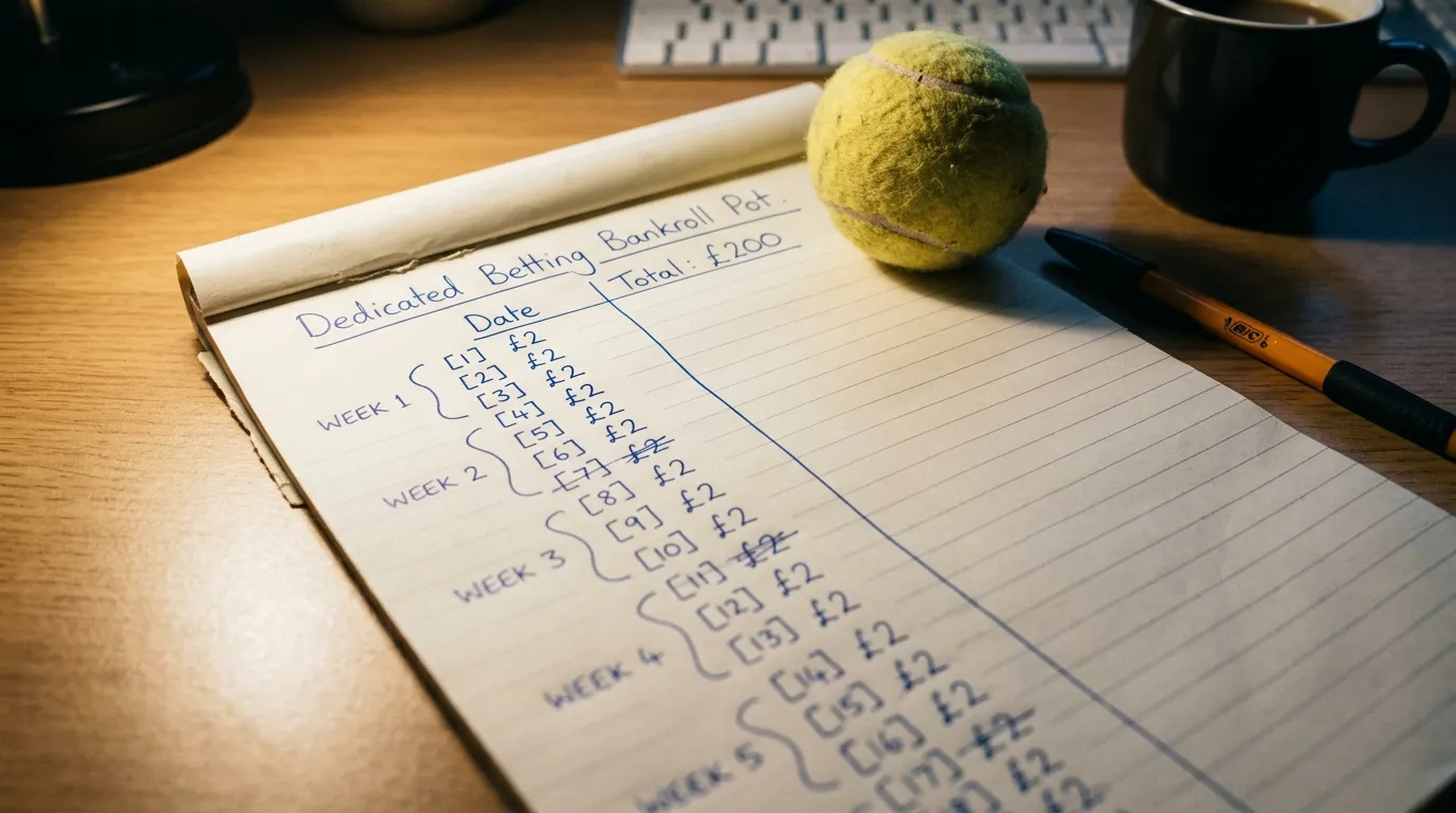 A handwritten plan dividing a betting budget into small consistent units