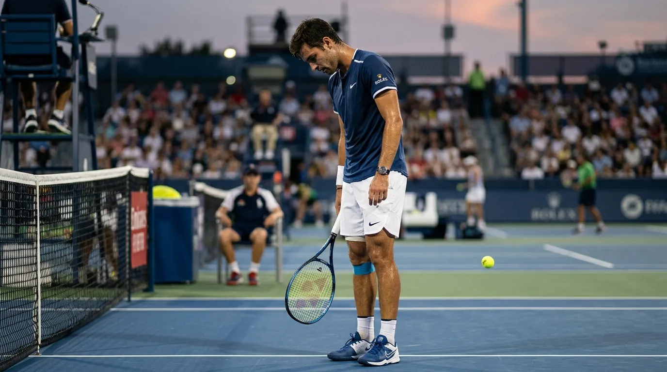 A nervy second serve drifting into a double fault