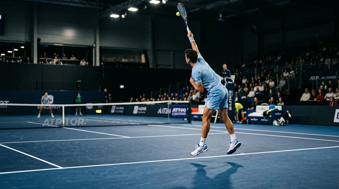 A fast indoor court rewarding big serving