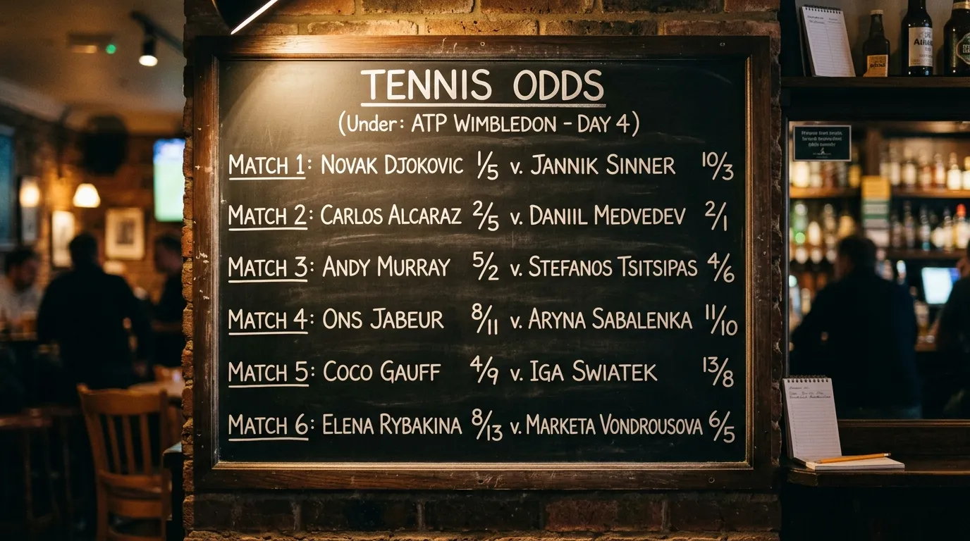 A betting board displaying tennis prices in fractional odds format