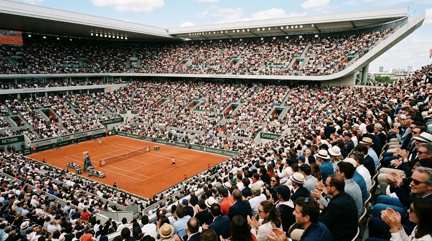 Crowds filling the stands for a marquee French Open match