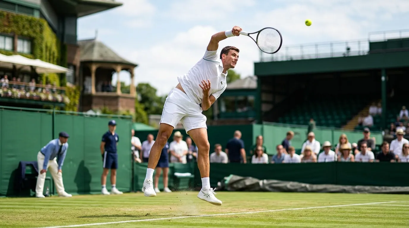 A big-serving player thriving on a fast grass court