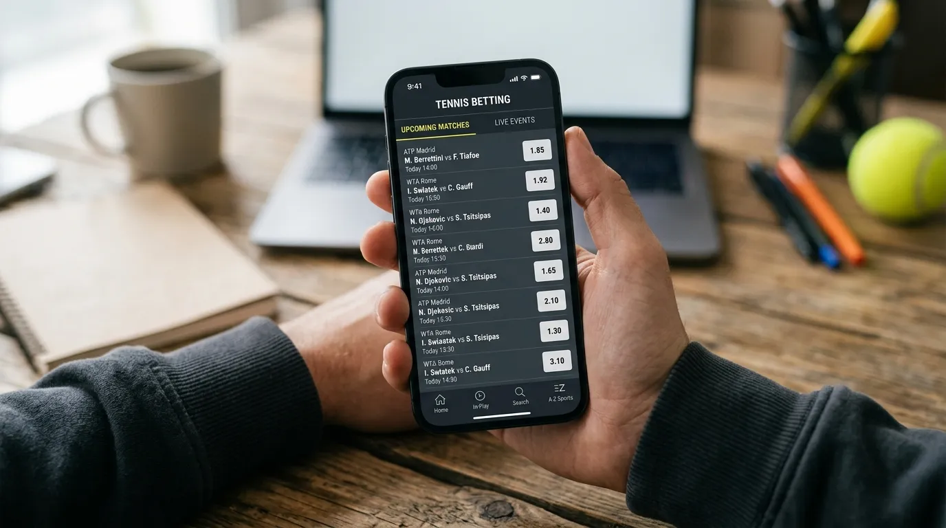 A smartphone listing dozens of tennis matches available to bet on
