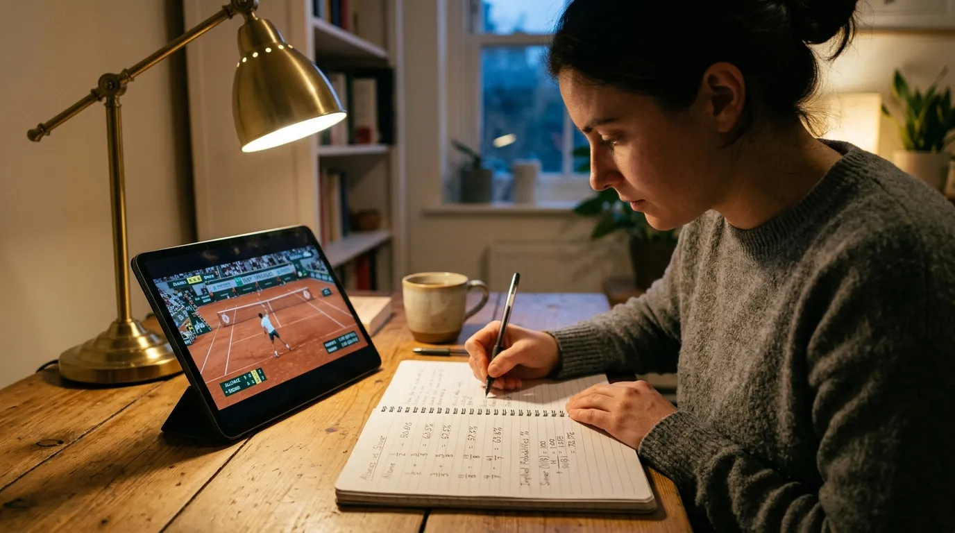 A bettor working out the implied probability of a tennis price in a notebook
