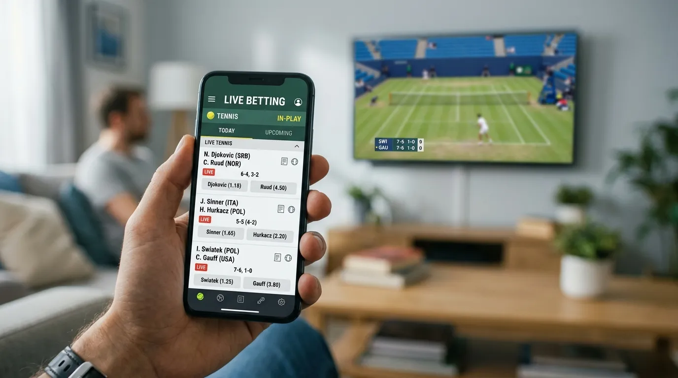 A smartphone showing a wide range of live tennis betting markets