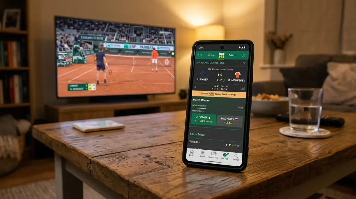 Live tennis odds ticker jumping after a break of serve during a match