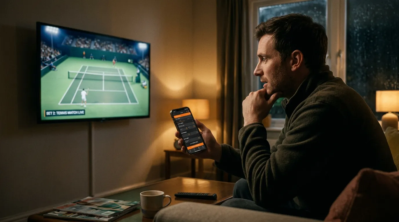 A bettor following an in-play tennis market as an underdog gains momentum