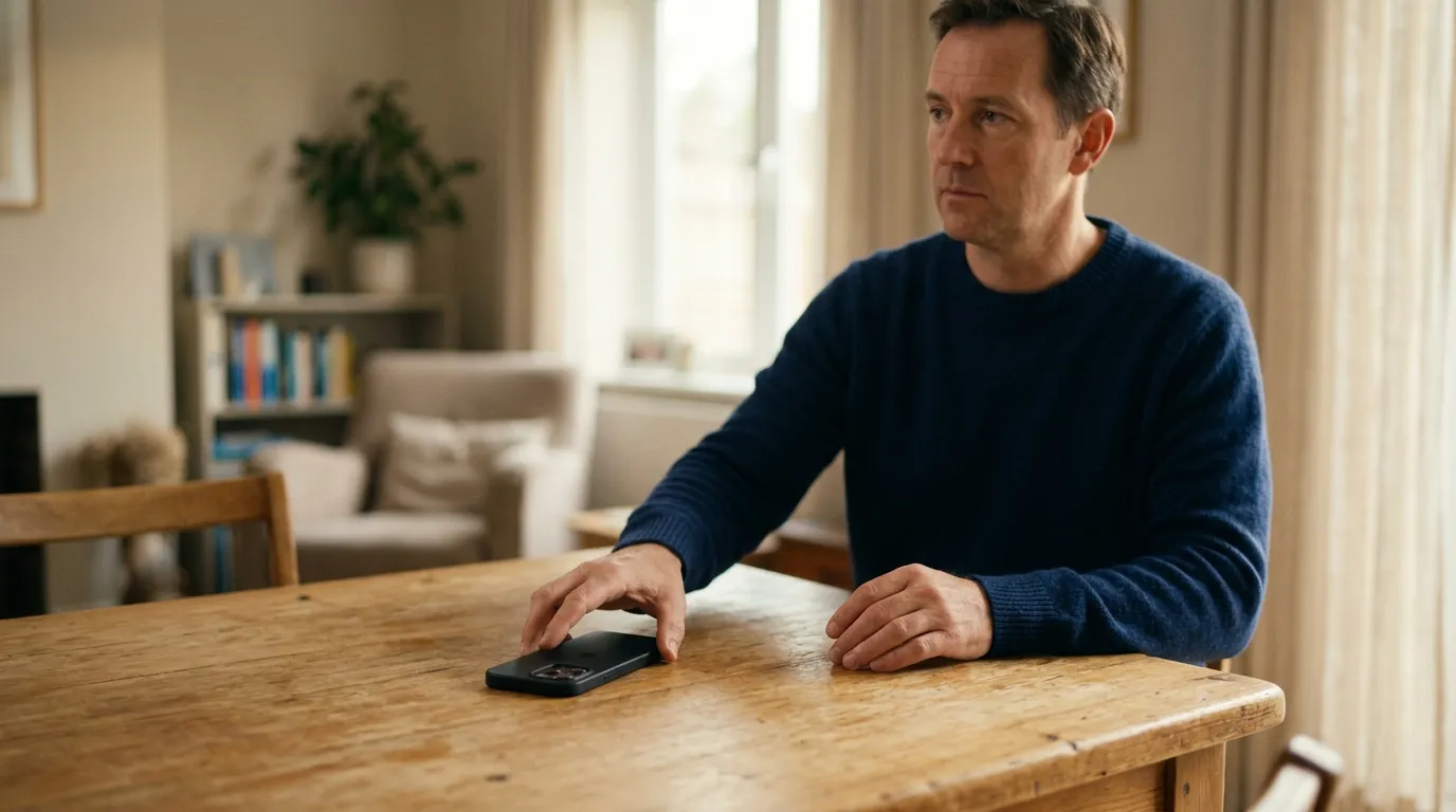 A person setting their phone aside, taking a deliberate break from betting