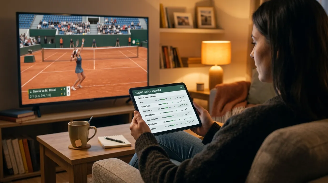 A viewer studying set markets while watching a tennis match
