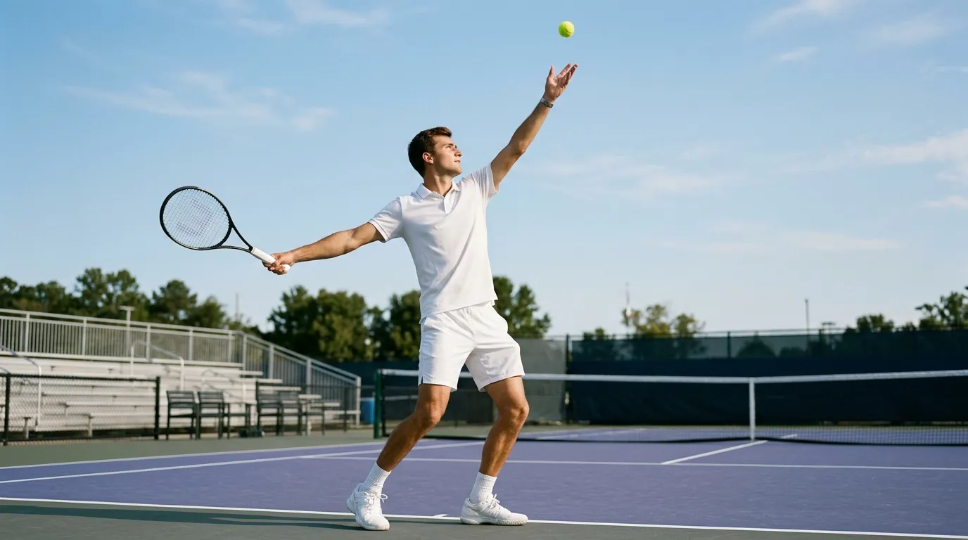 Confident favourite serving while leading two sets to love