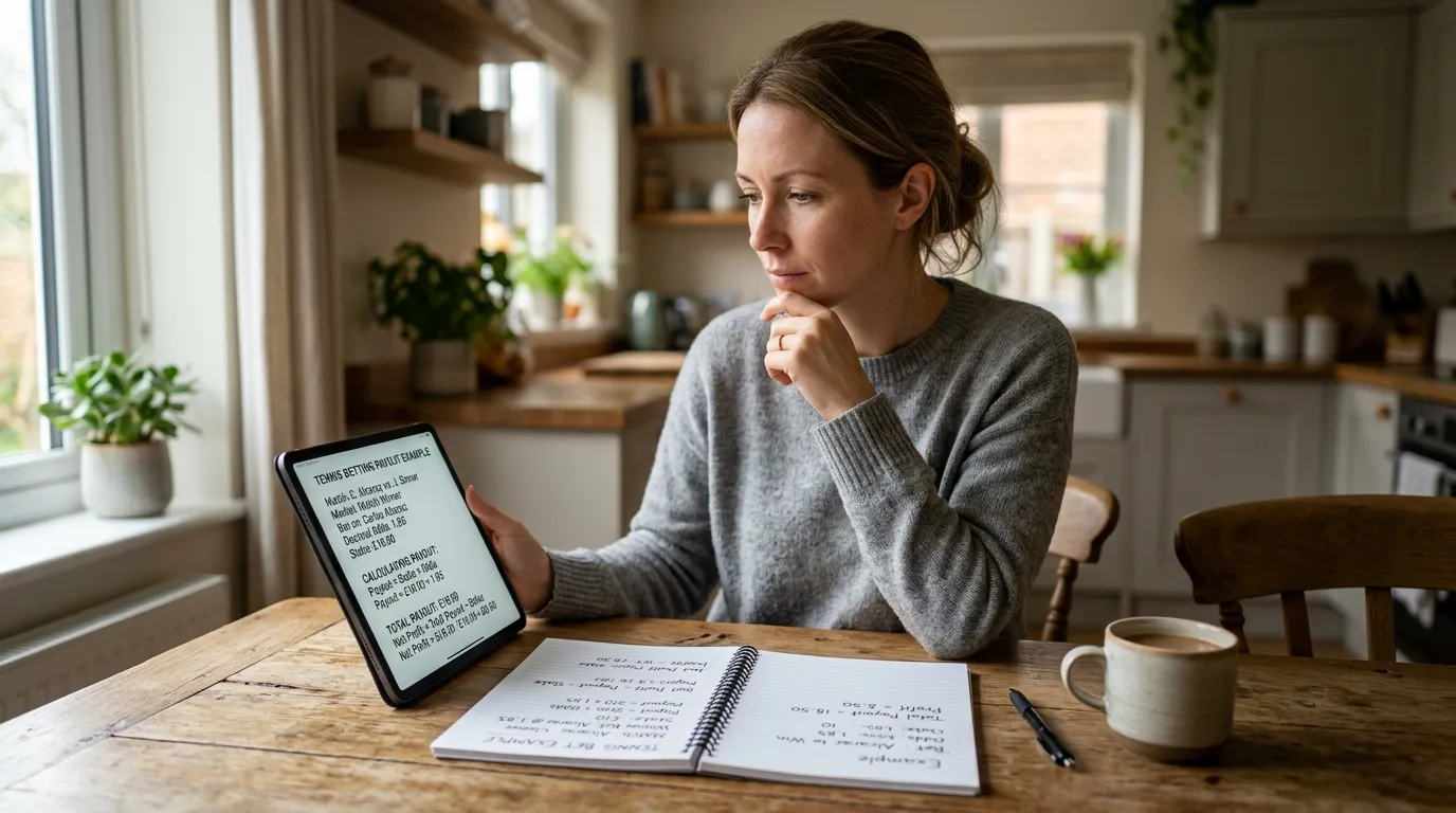 A bettor reviewing a worked tennis bet payout on a tablet