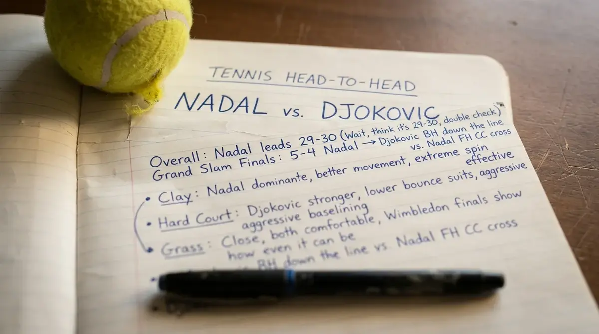 Handwritten head-to-head and recent form notes used to read a tennis matchup