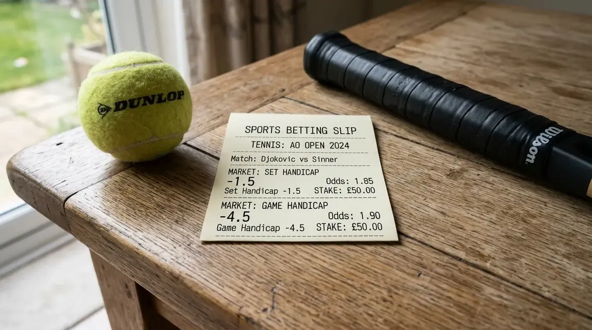 Betting slip comparing a set handicap and a game handicap line on one tennis match