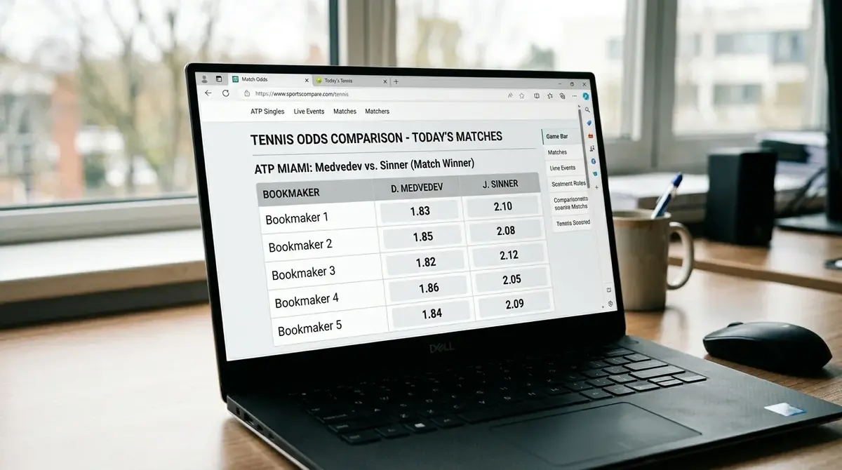 Same tennis match priced across several UK bookmakers to show line shopping