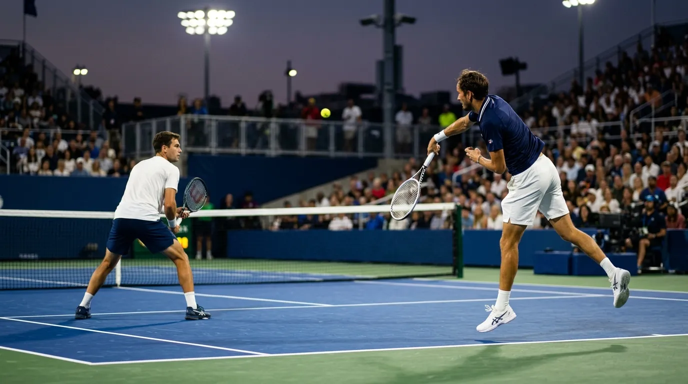 Both players holding serve toward a six-all set