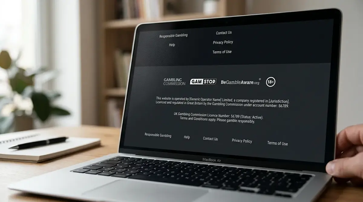 Website footer displaying a UK Gambling Commission licence number for verification