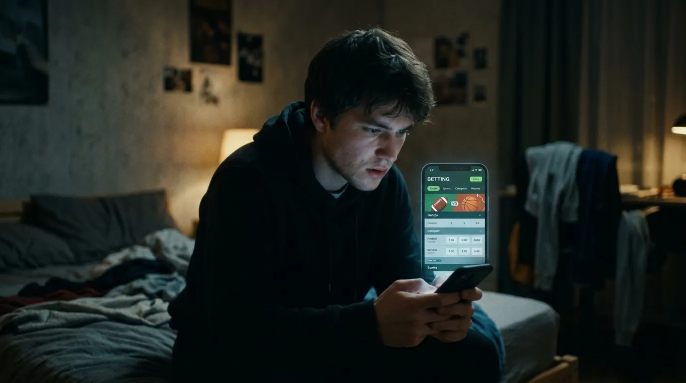 A young adult betting on a phone, the group most exposed to gambling risk